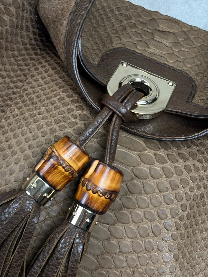 2000s Gucci Brown Python Leather Bamboo Indy Bag by Frida Giannini aNImhgE 20