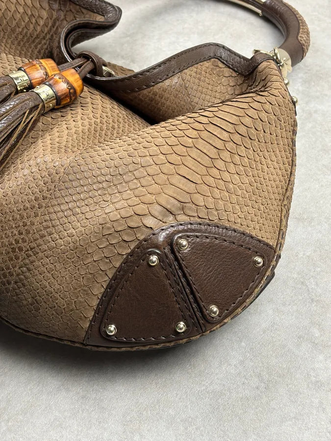 2000s Gucci Brown Python Leather Bamboo Indy Bag by Frida Giannini aNImhgE 9