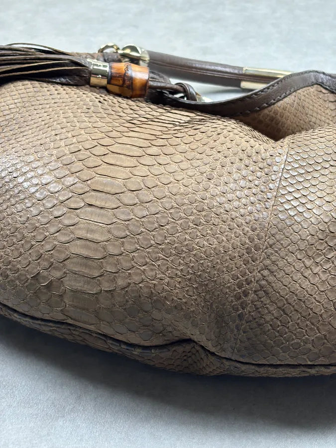 2000s Gucci Brown Python Leather Bamboo Indy Bag by Frida Giannini aNImhgE 17