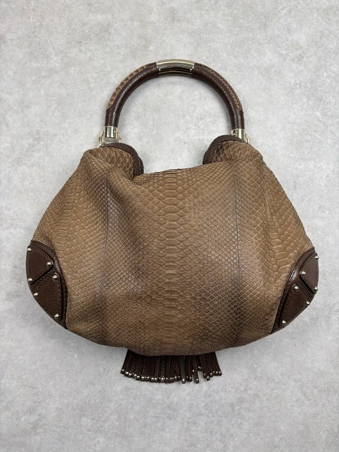 2000s Gucci Brown Python Leather Bamboo Indy Bag by Frida Giannini aNImhgE 12