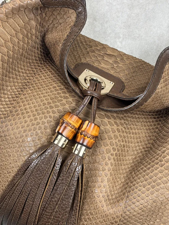 2000s Gucci Brown Python Leather Bamboo Indy Bag by Frida Giannini aNImhgE 8