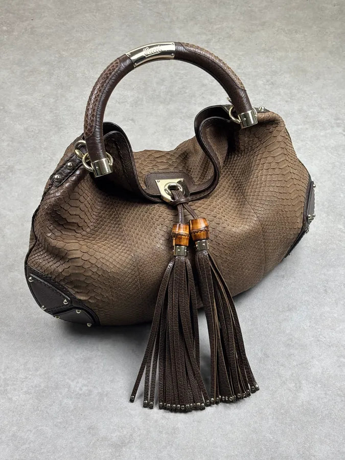 2000s Gucci Brown Python Leather Bamboo Indy Bag by Frida Giannini aNImhgE 2