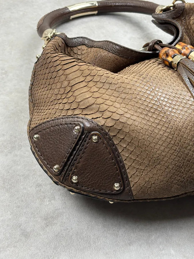 2000s Gucci Brown Python Leather Bamboo Indy Bag by Frida Giannini aNImhgE 11