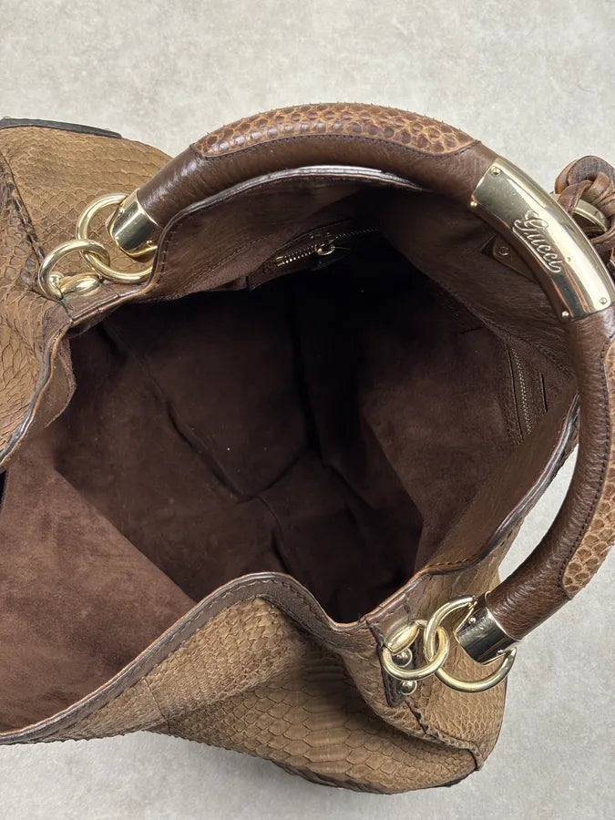 2000s Gucci Brown Python Leather Bamboo Indy Bag by Frida Giannini aNImhgE 19