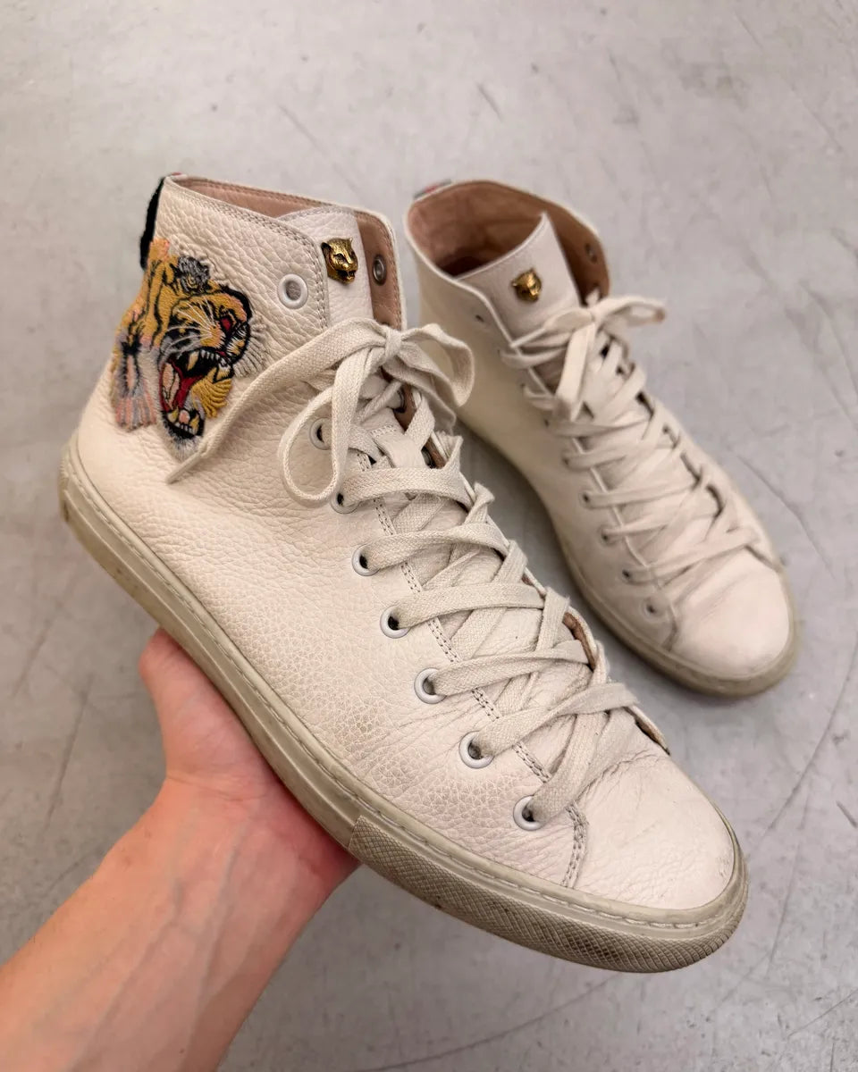 Gucci Tiger Embroidered White High Sneakers CsRiCfp 0