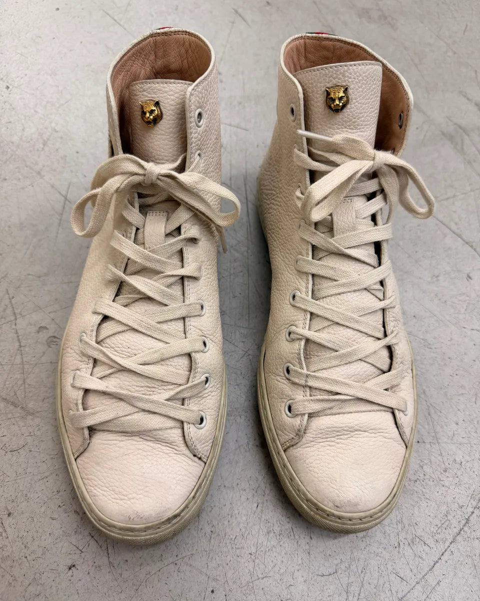 Gucci Tiger Embroidered White High Sneakers CsRiCfp 1