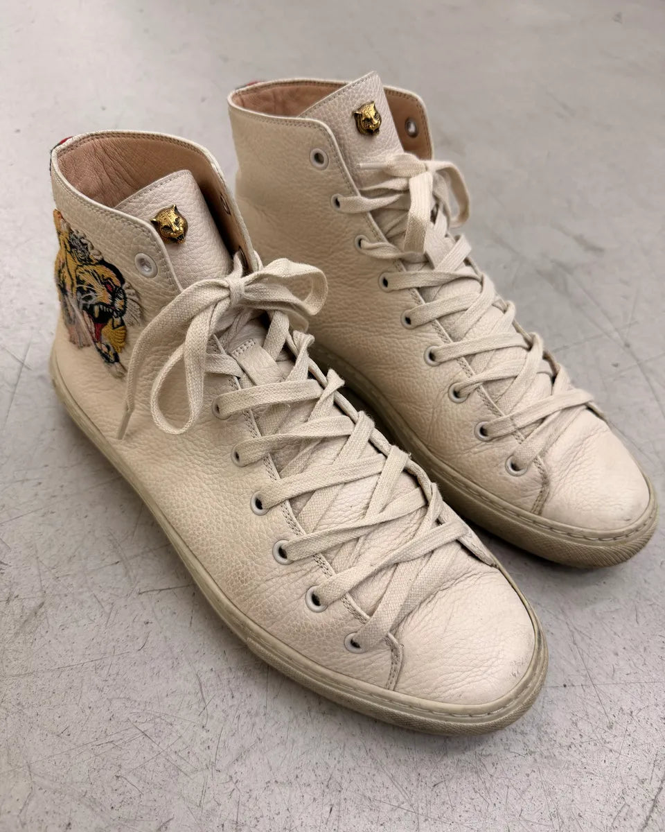 Gucci Tiger Embroidered White High Sneakers CsRiCfp 2