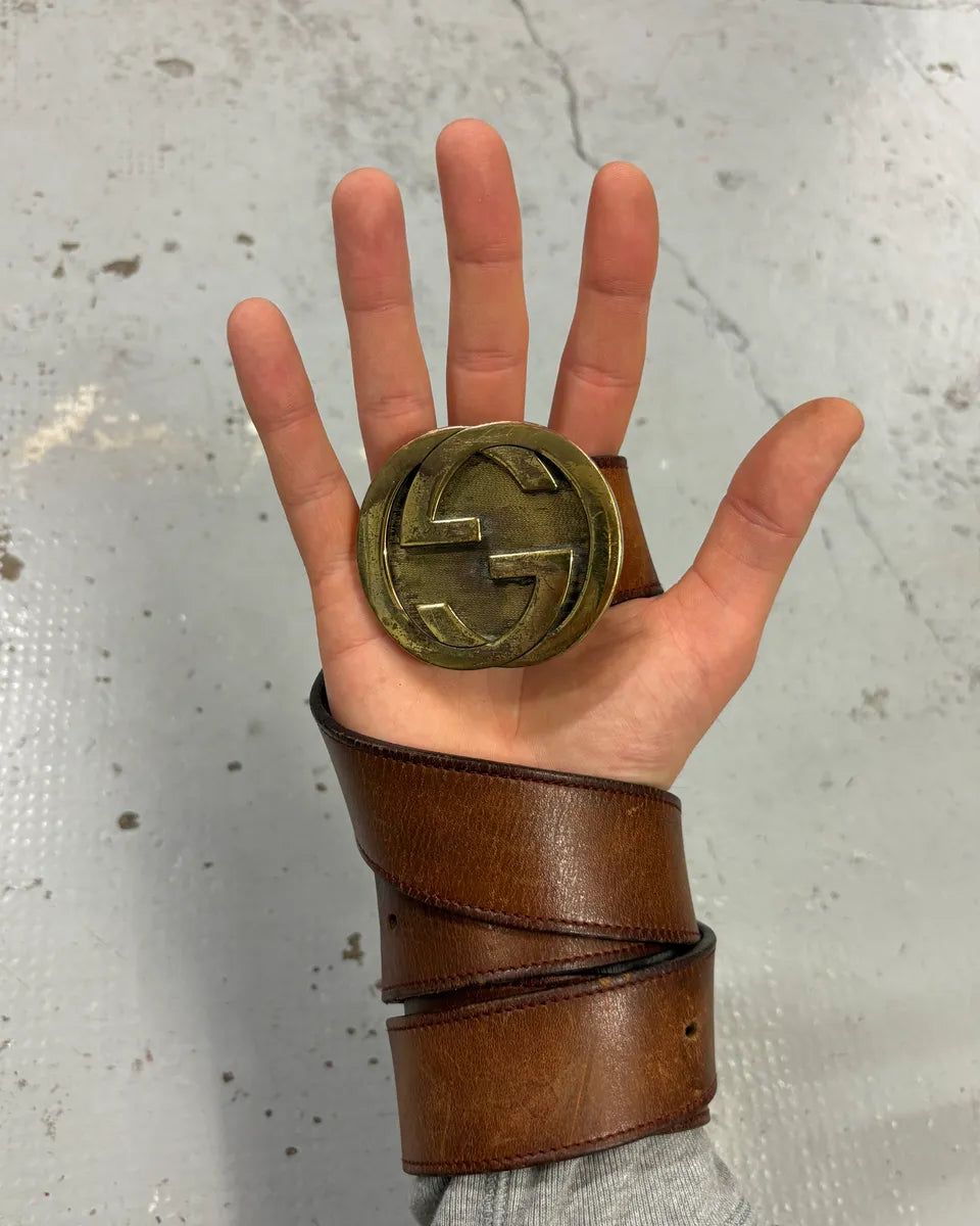 2000s Gucci Brown Leather Propaganda belt by Tom Ford  gnxwMYa 2