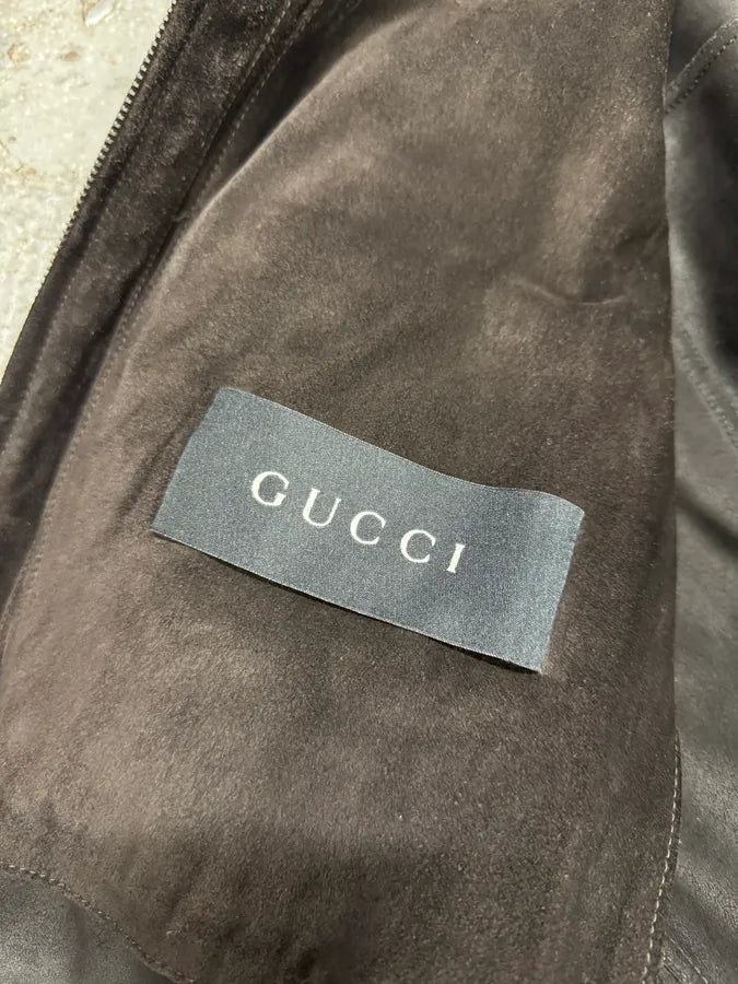 Gucci Tom Ford Brown Goat Suede Leather Jacket (L) ikGFzvf 8