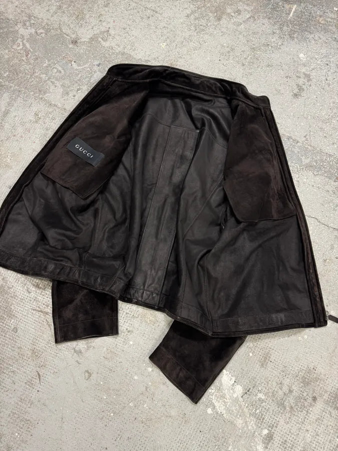 Gucci Tom Ford Brown Goat Suede Leather Jacket (L) ikGFzvf 9