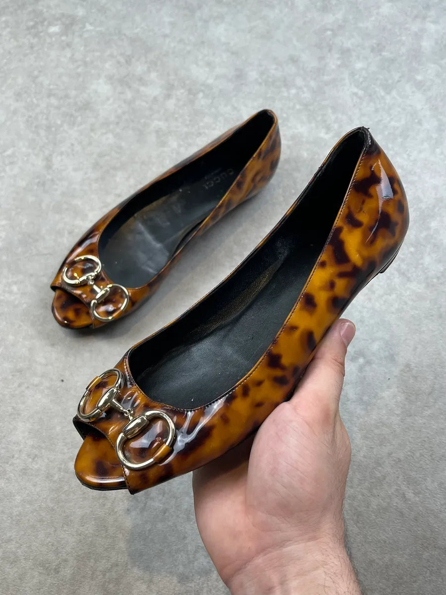 Gucci Tortoiseshell Patent Leather Peep Toe Ballerina Flats ecLvHEL 0
