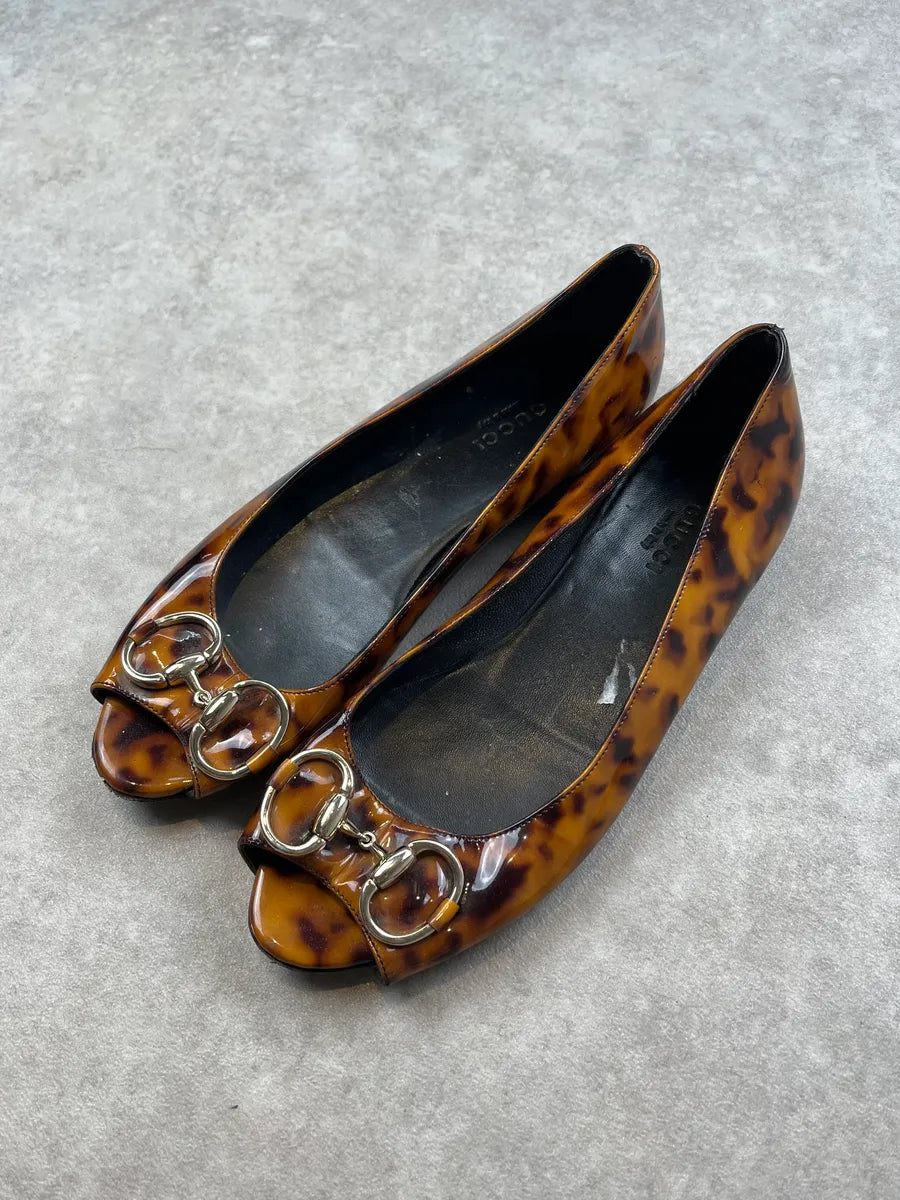 Gucci Tortoiseshell Patent Leather Peep Toe Ballerina Flats ecLvHEL 1