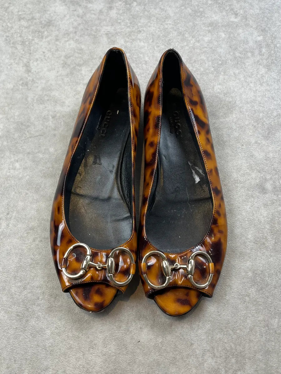 Gucci Tortoiseshell Patent Leather Peep Toe Ballerina Flats ecLvHEL 2