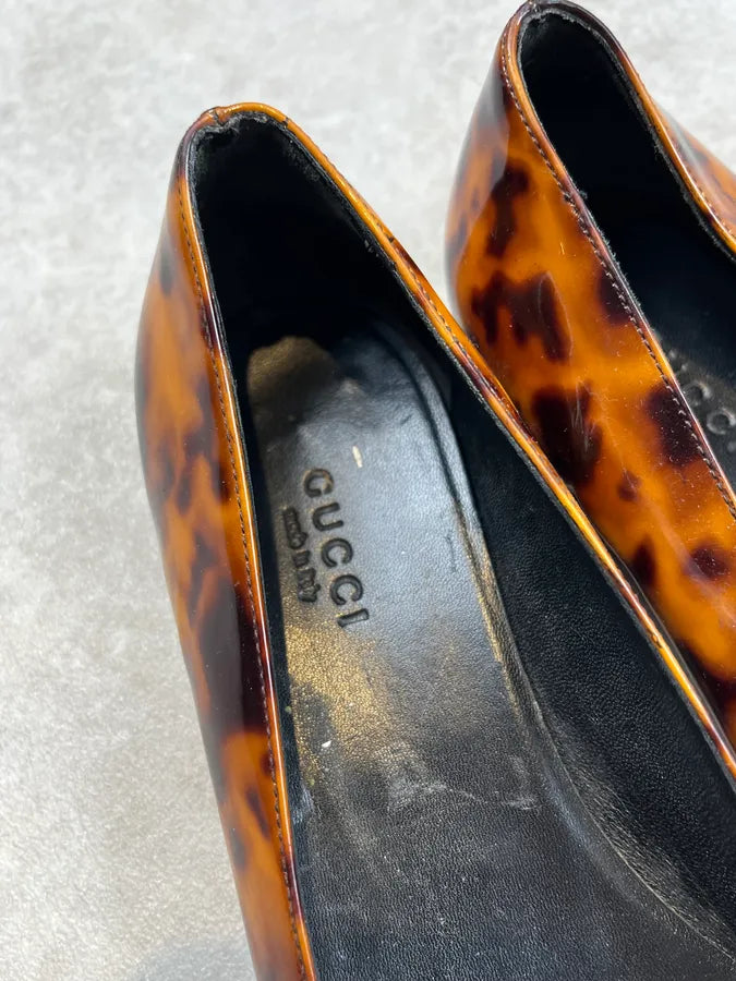 Gucci Tortoiseshell Patent Leather Peep Toe Ballerina Flats ecLvHEL 6