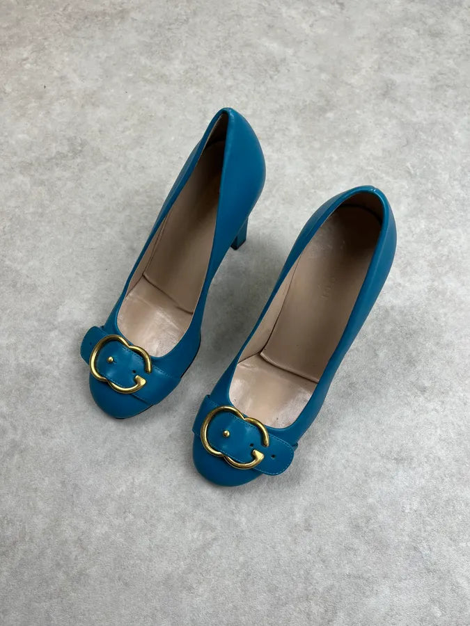 SS2016 Gucci Turquoise Malage Leather Heels by Alessandro Michele LxhlQbK 1