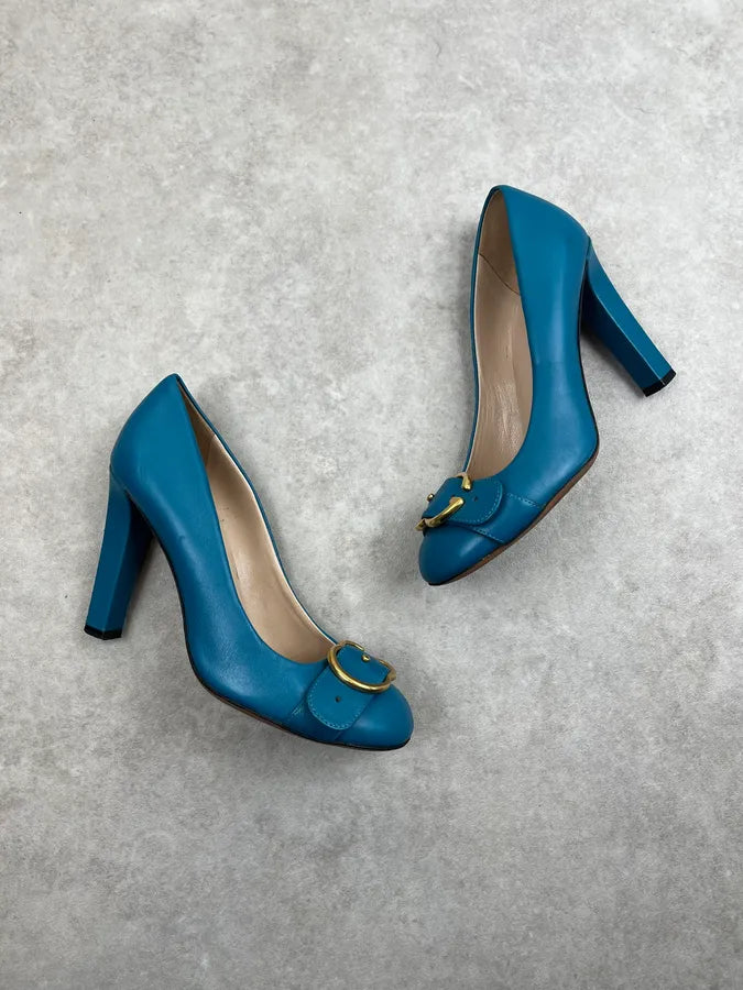 SS2016 Gucci Turquoise Malage Leather Heels by Alessandro Michele LxhlQbK 4