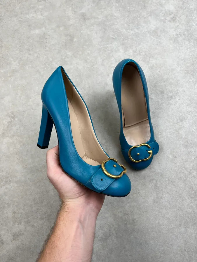 SS2016 Gucci Turquoise Malage Leather Heels by Alessandro Michele LxhlQbK 0
