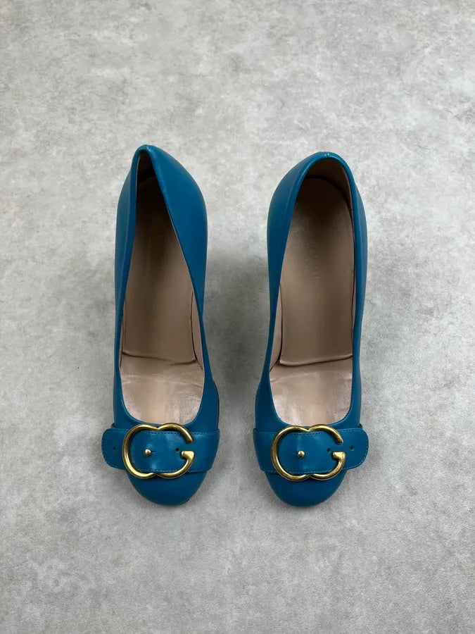 SS2016 Gucci Turquoise Malage Leather Heels by Alessandro Michele LxhlQbK 3