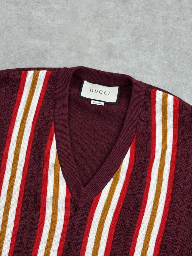SS2020 Gucci V Neck Signature Bordeaux Sweater by Alessandro Michele ZkTldQP 3