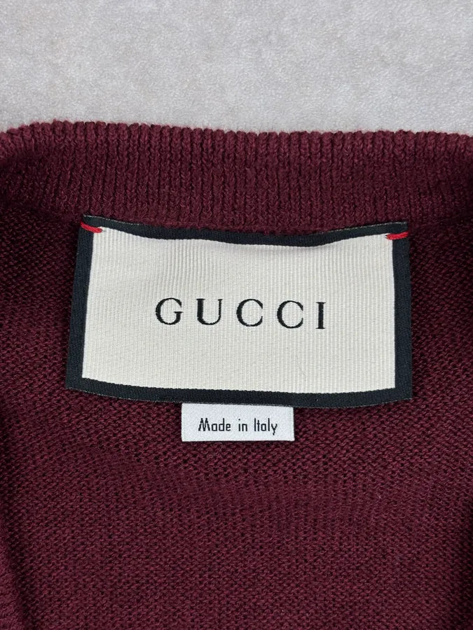 SS2020 Gucci V Neck Signature Bordeaux Sweater by Alessandro Michele ZkTldQP 8