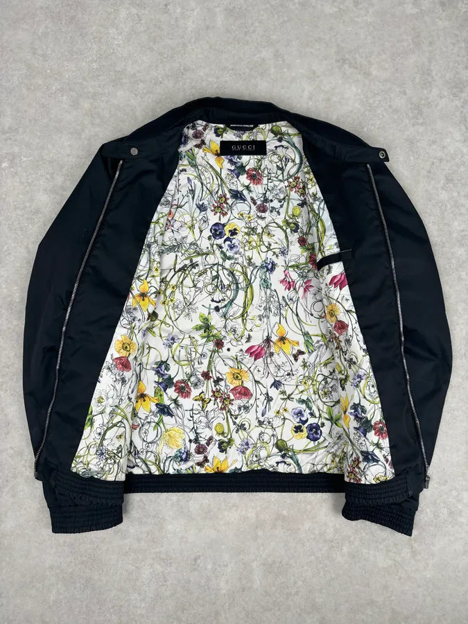 AW2012 Gucci Black Nylon Floral Lined Bomber Jacket hIPPili 6