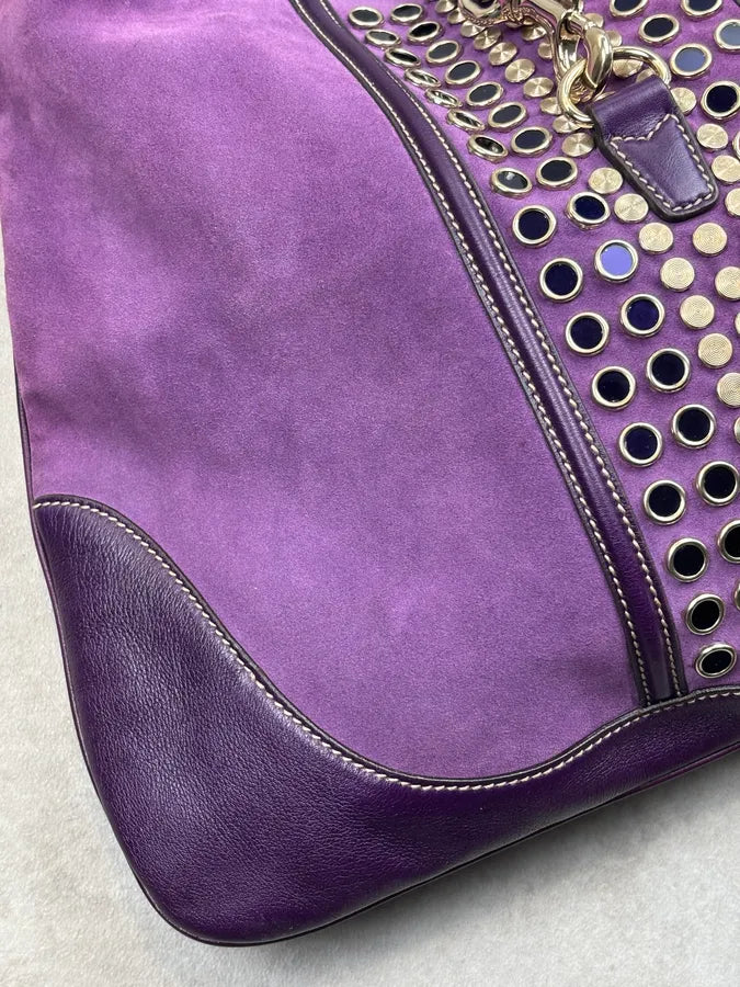 2000s Gucci Purple Suede Studded Hobo Jackie Shoulder Bag AJJssrZ 6