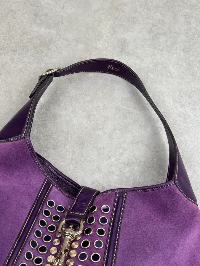 2000s Gucci Purple Suede Studded Hobo Jackie Shoulder Bag AJJssrZ 4