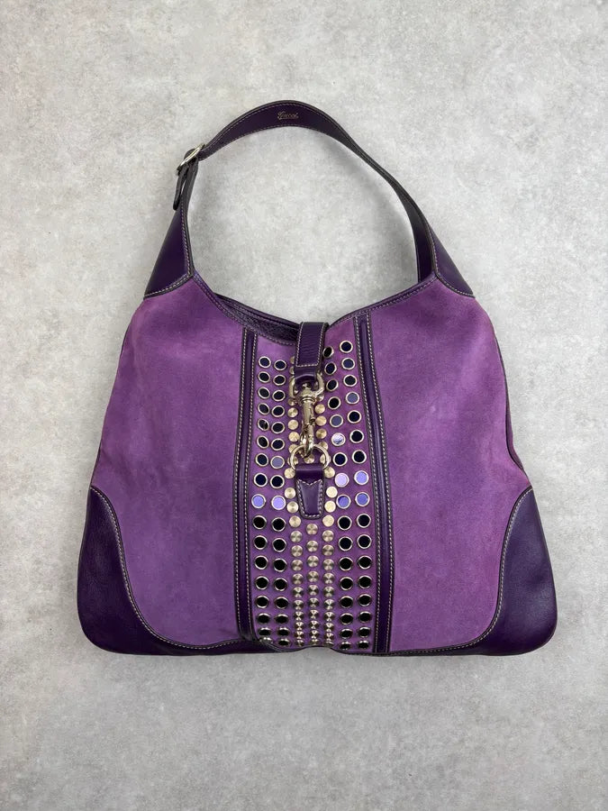 2000s Gucci Purple Suede Studded Hobo Jackie Shoulder Bag AJJssrZ 0