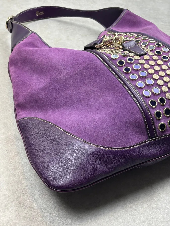 2000s Gucci Purple Suede Studded Hobo Jackie Shoulder Bag AJJssrZ 7