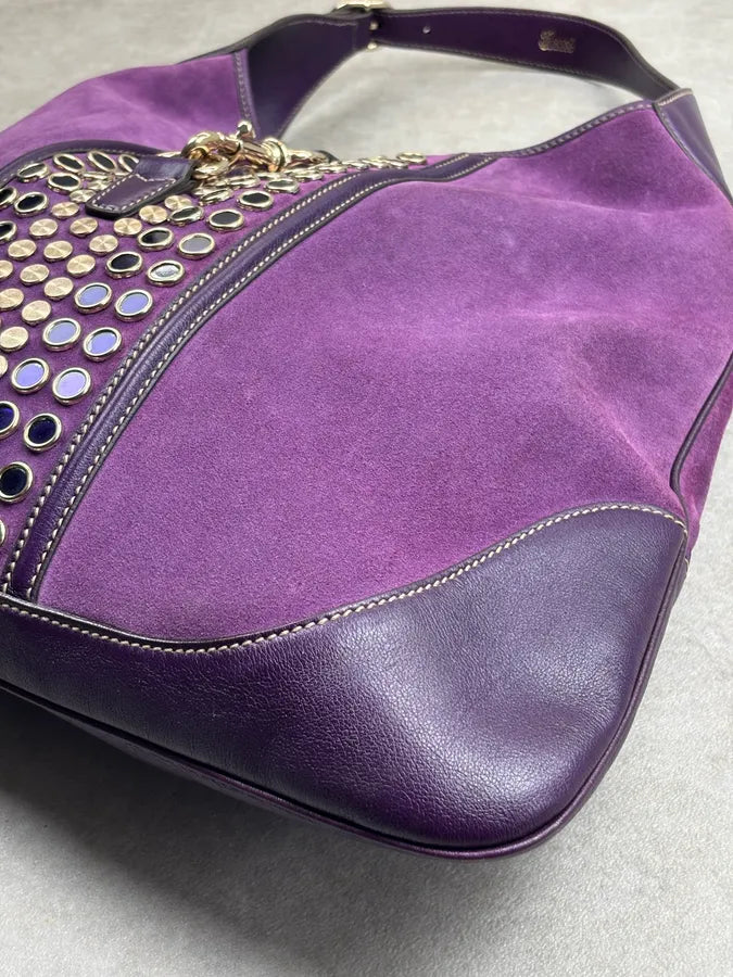 2000s Gucci Purple Suede Studded Hobo Jackie Shoulder Bag AJJssrZ 8