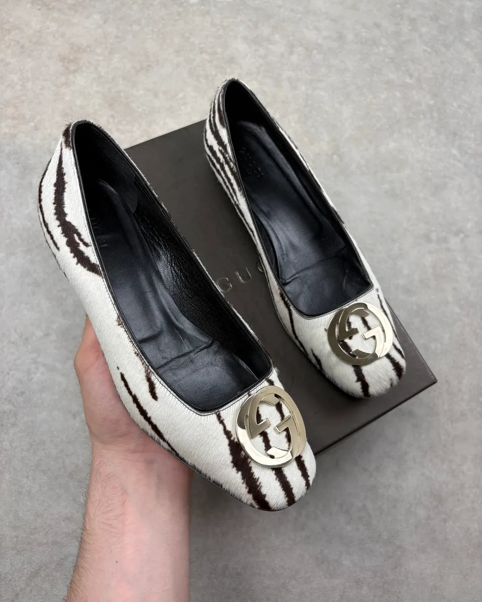Gucci White & Black Ponyhair Tiger Ballet Flats ErZkhMC 0