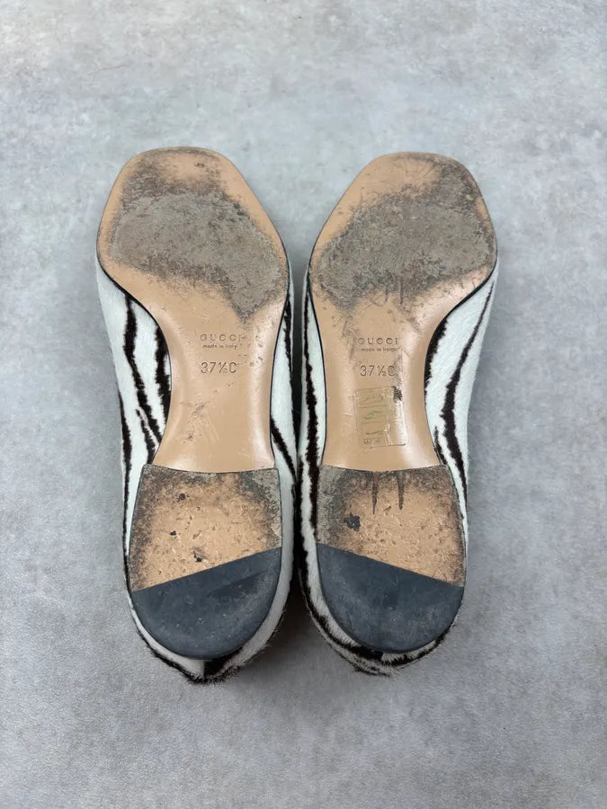 Gucci White & Black Ponyhair Tiger Ballet Flats ErZkhMC 7