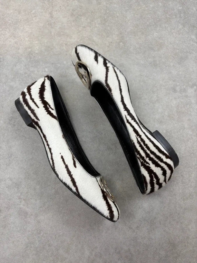 Gucci White & Black Ponyhair Tiger Ballet Flats ErZkhMC 5