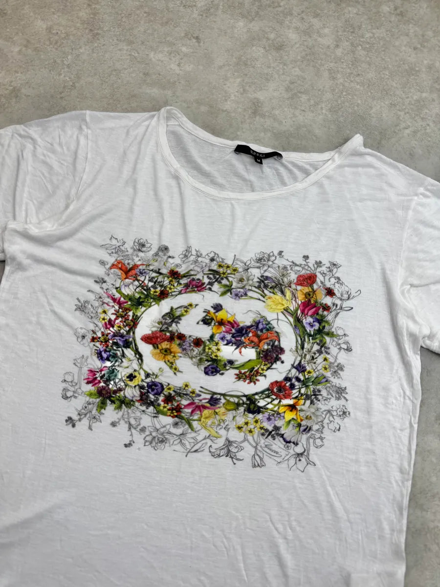 2010s Gucci White Floral Print GG Logo T-Shirt by Frida Giannini LmnaKOR 4