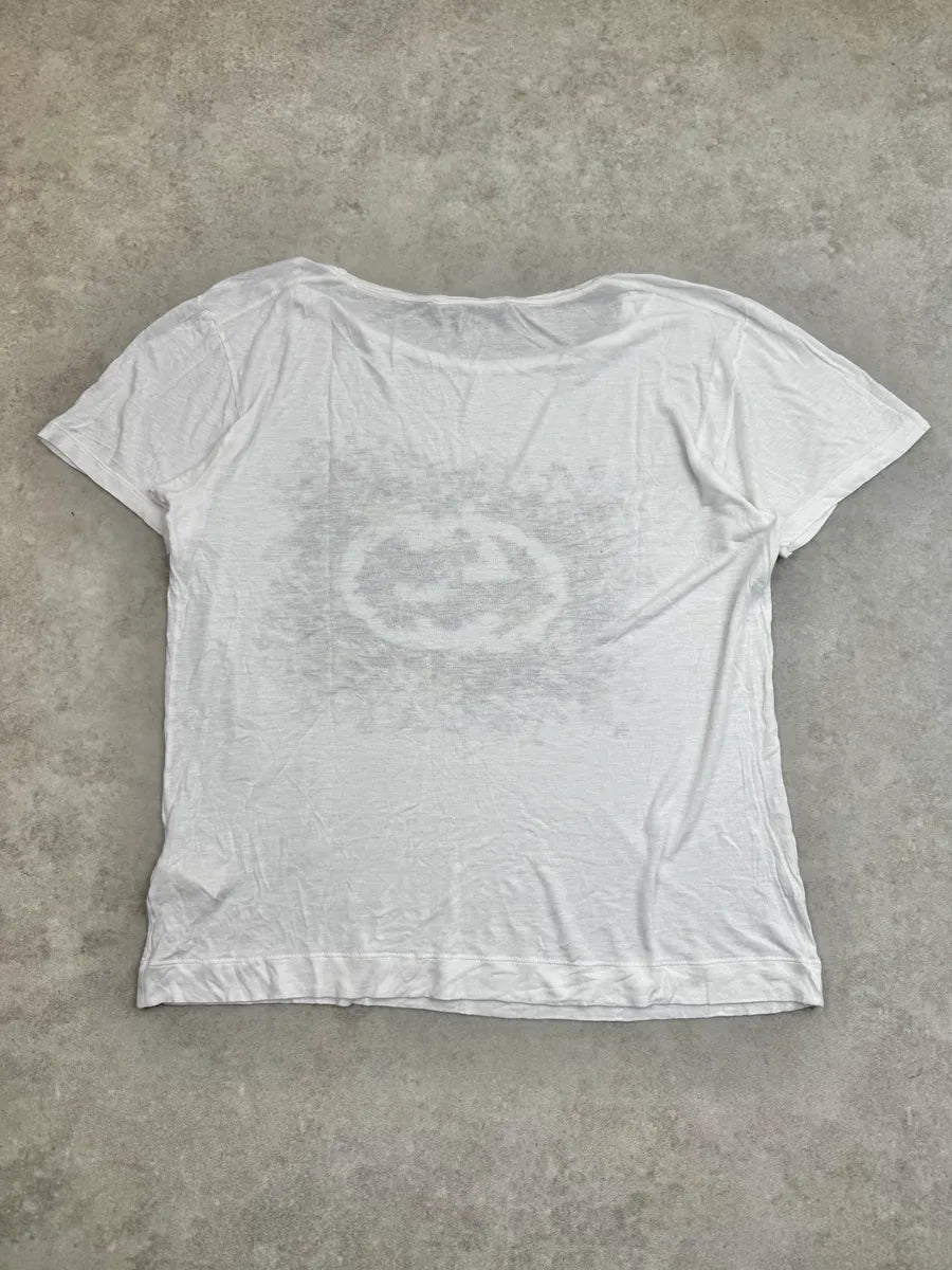 2010s Gucci White Floral Print GG Logo T-Shirt by Frida Giannini LmnaKOR 1