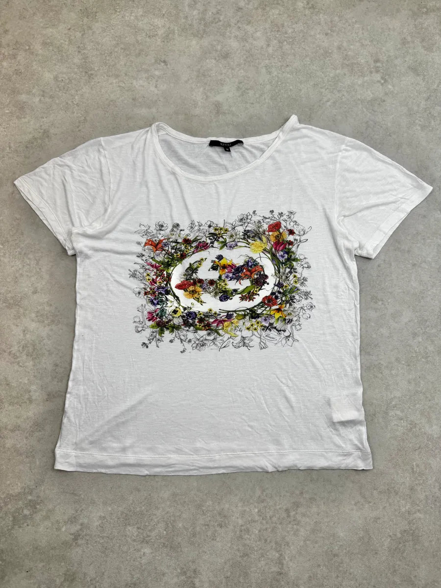 2010s Gucci White Floral Print GG Logo T-Shirt by Frida Giannini LmnaKOR 0