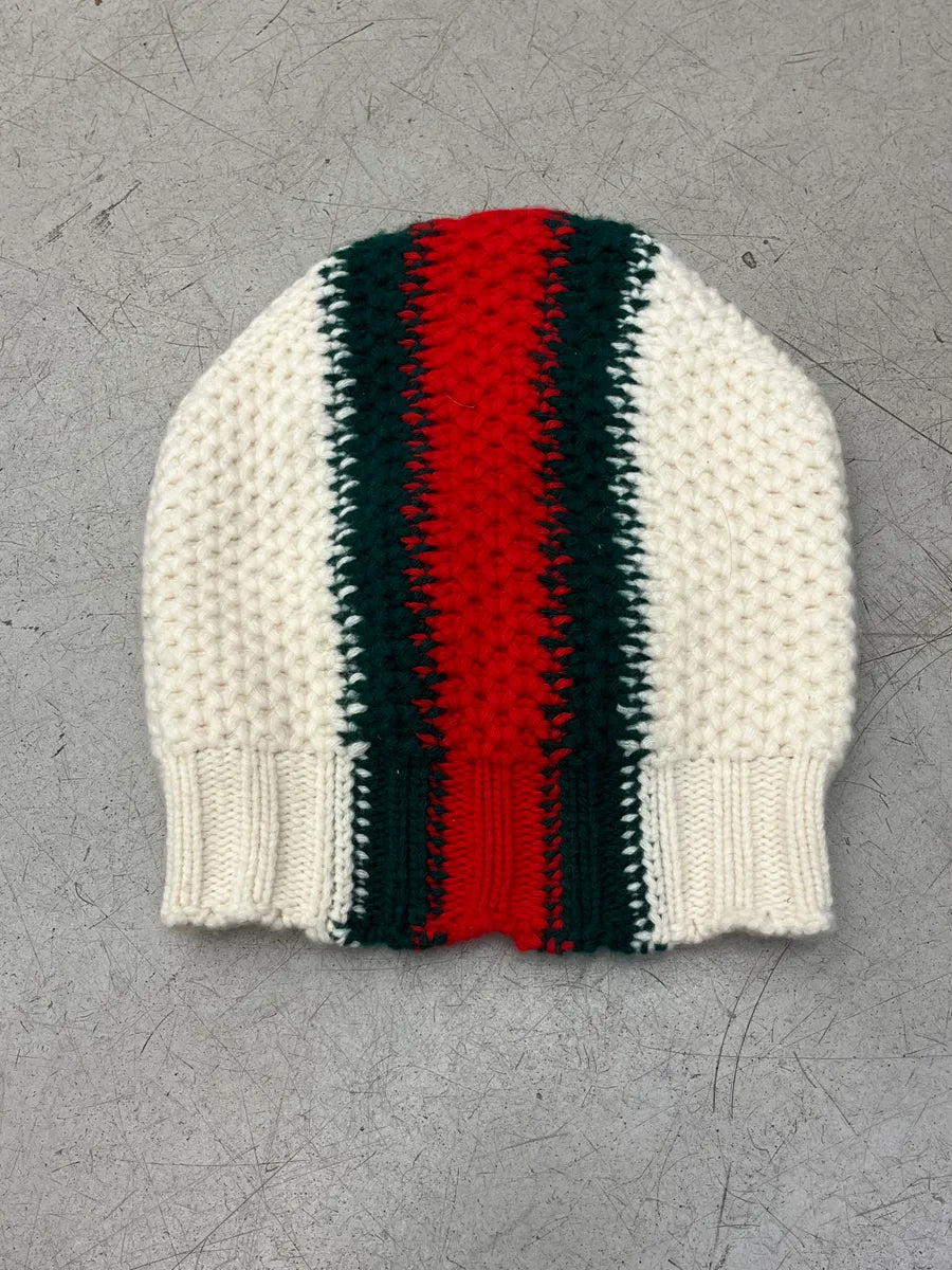 Gucci White Wool Striped Signature Beanie Hat gFhdESg 0