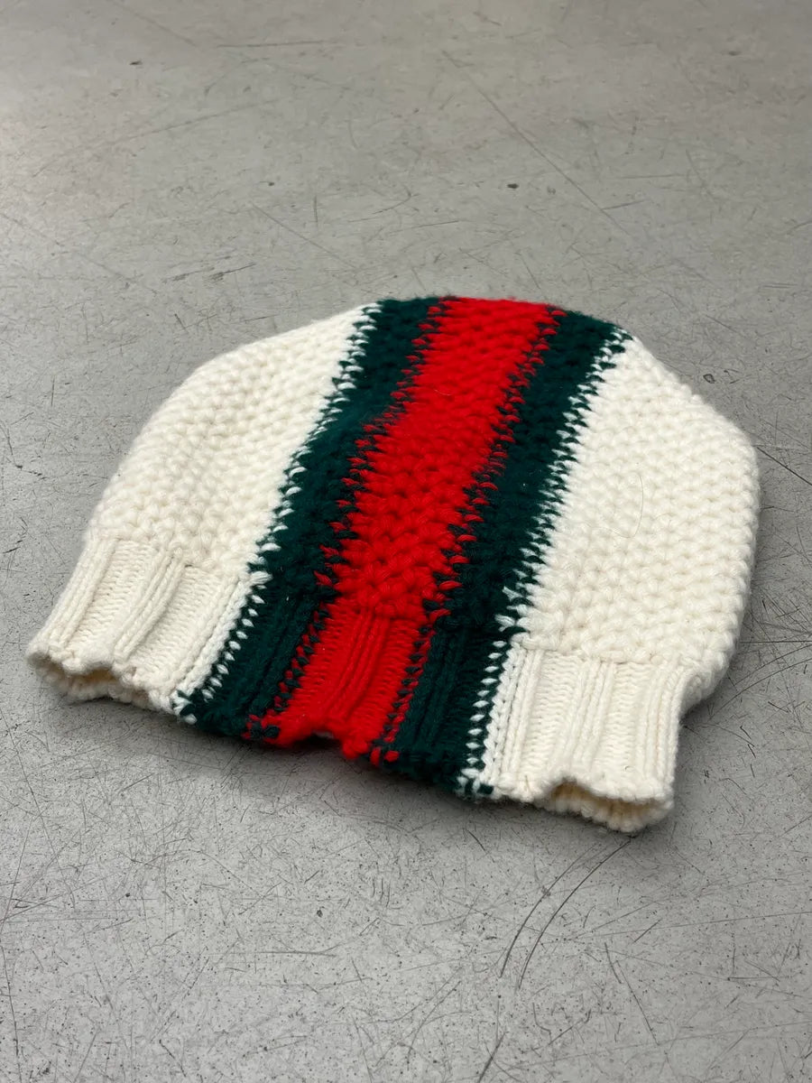 Gucci White Wool Striped Signature Beanie Hat gFhdESg 4
