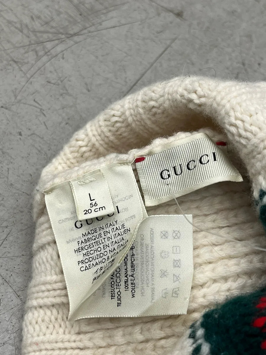 Gucci White Wool Striped Signature Beanie Hat gFhdESg 7