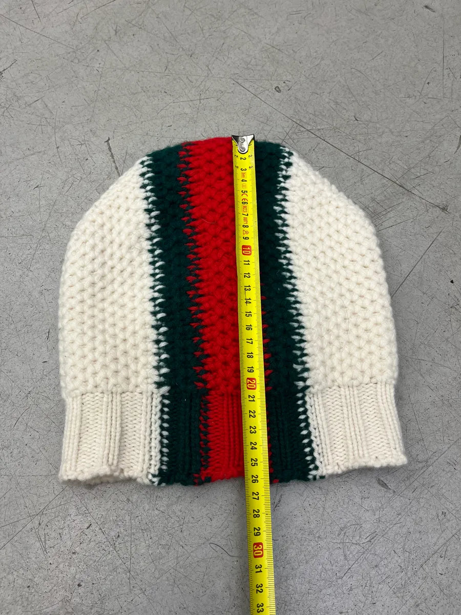 Gucci White Wool Striped Signature Beanie Hat gFhdESg 8