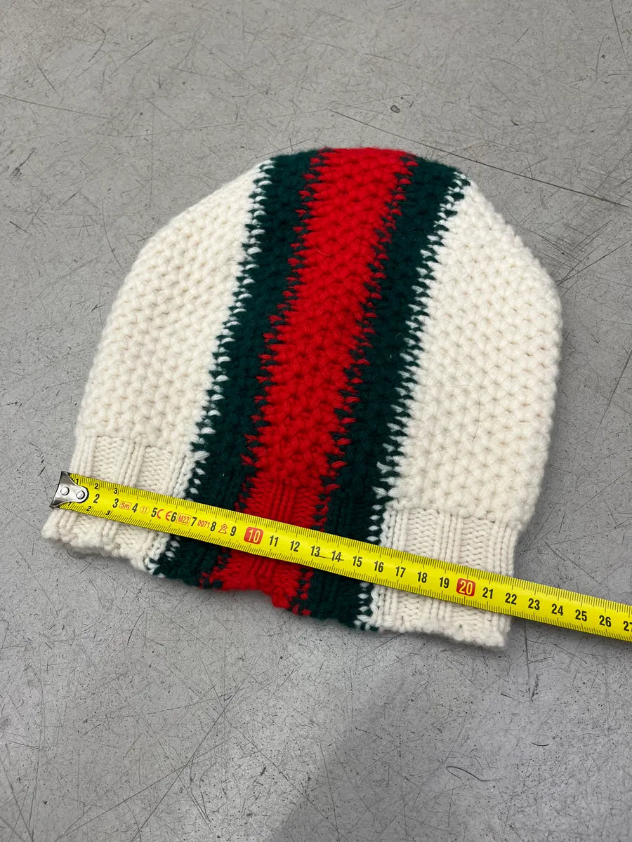 Gucci White Wool Striped Signature Beanie Hat gFhdESg 9