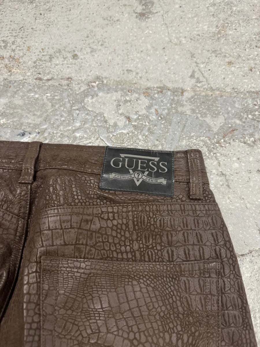 Guess Crocodile Effect Brown Pants tQTCYyC 5