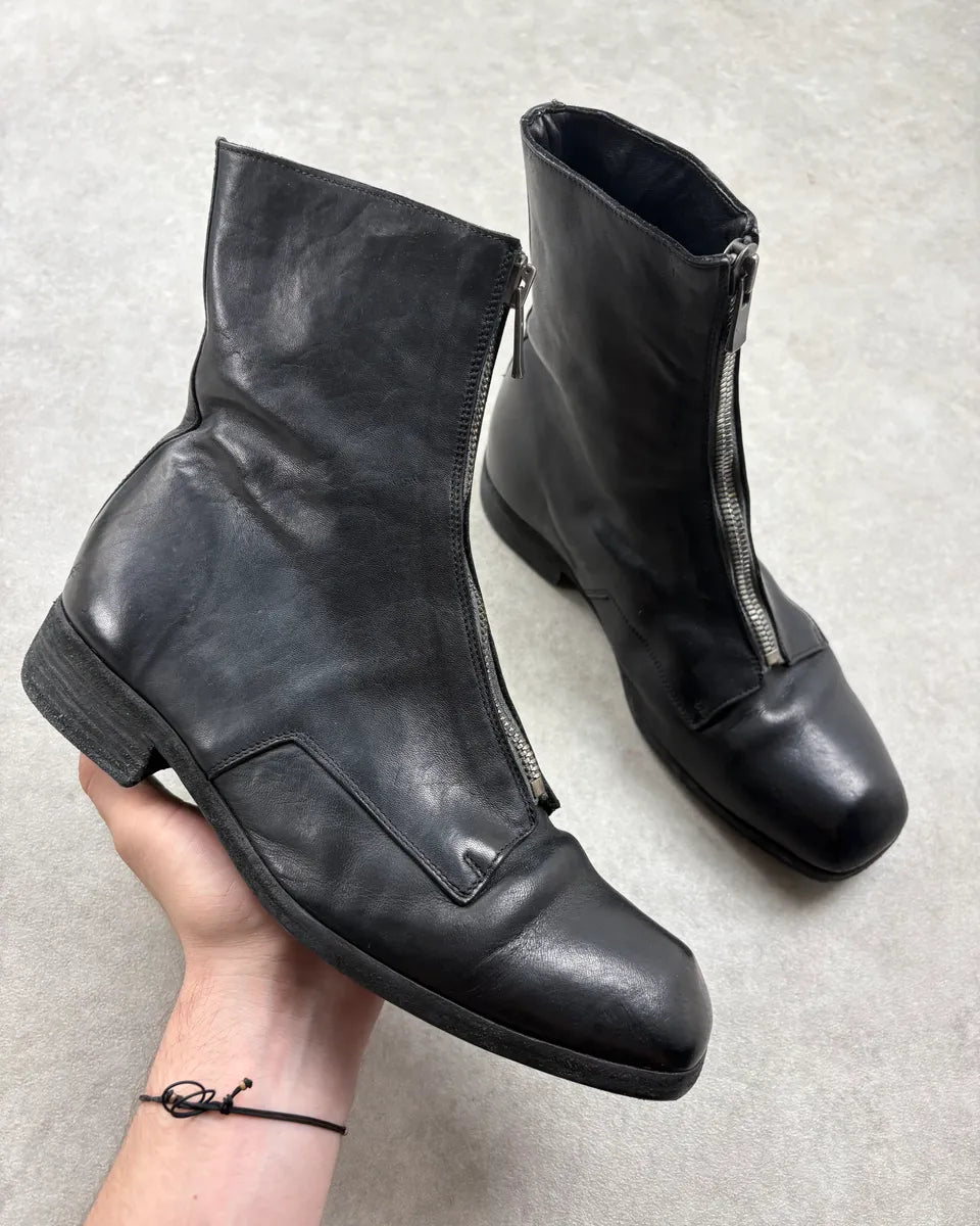 Guidi Black Front Zip Leather Ankle Boots OXdhaeO 0