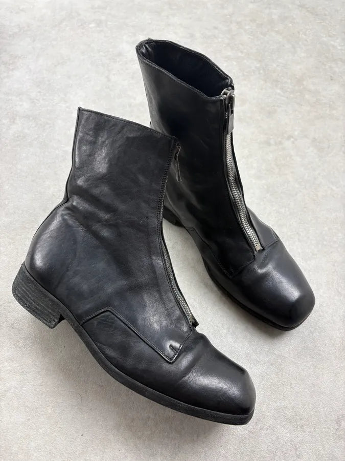 Guidi Black Front Zip Leather Ankle Boots OXdhaeO 4