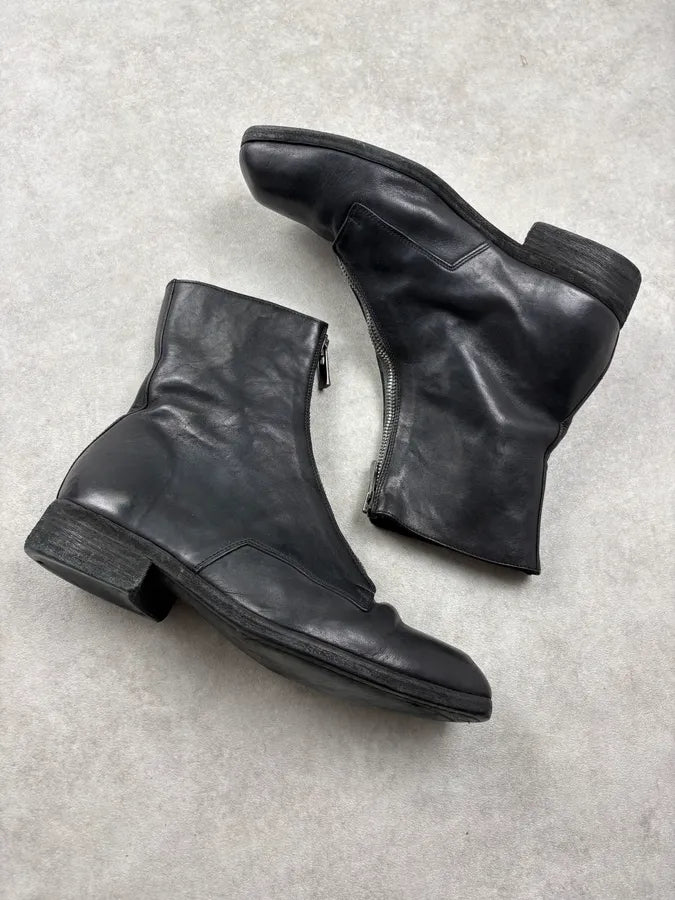 Guidi Black Front Zip Leather Ankle Boots OXdhaeO 5