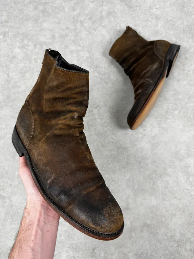 Guidi Brown Eroded Leather Back Zip Boots OWZsIcV 0