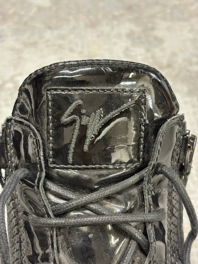 Guiseppe Zanotti Shiny Black Leather Zip High Sneakers CRkLztS 7