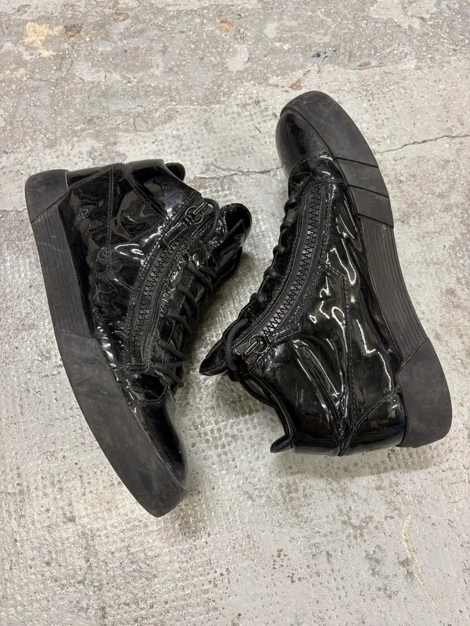Guiseppe Zanotti Shiny Black Leather Zip High Sneakers CRkLztS 6