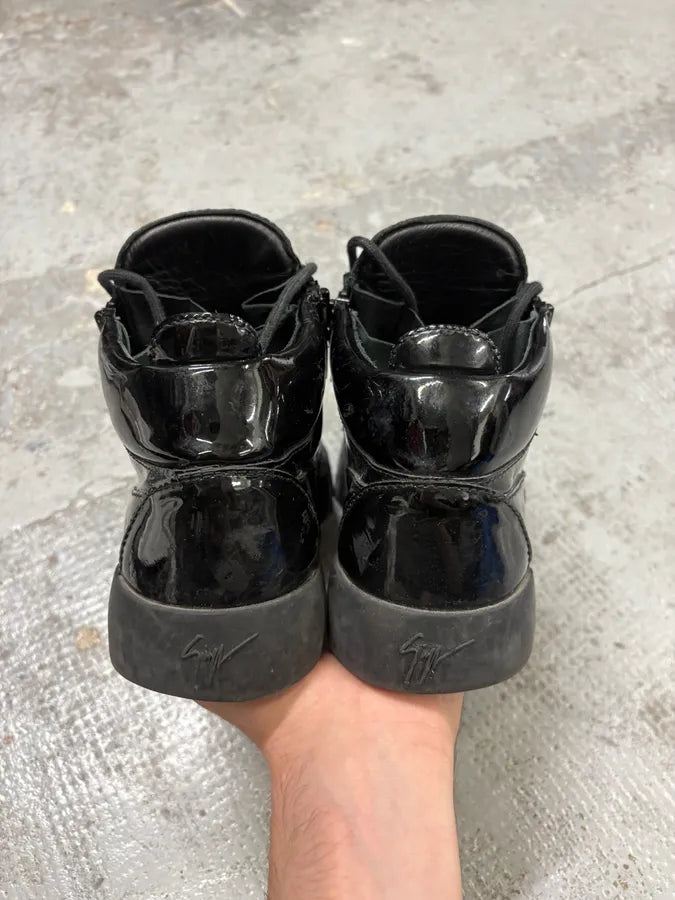 Guiseppe Zanotti Shiny Black Leather Zip High Sneakers CRkLztS 5