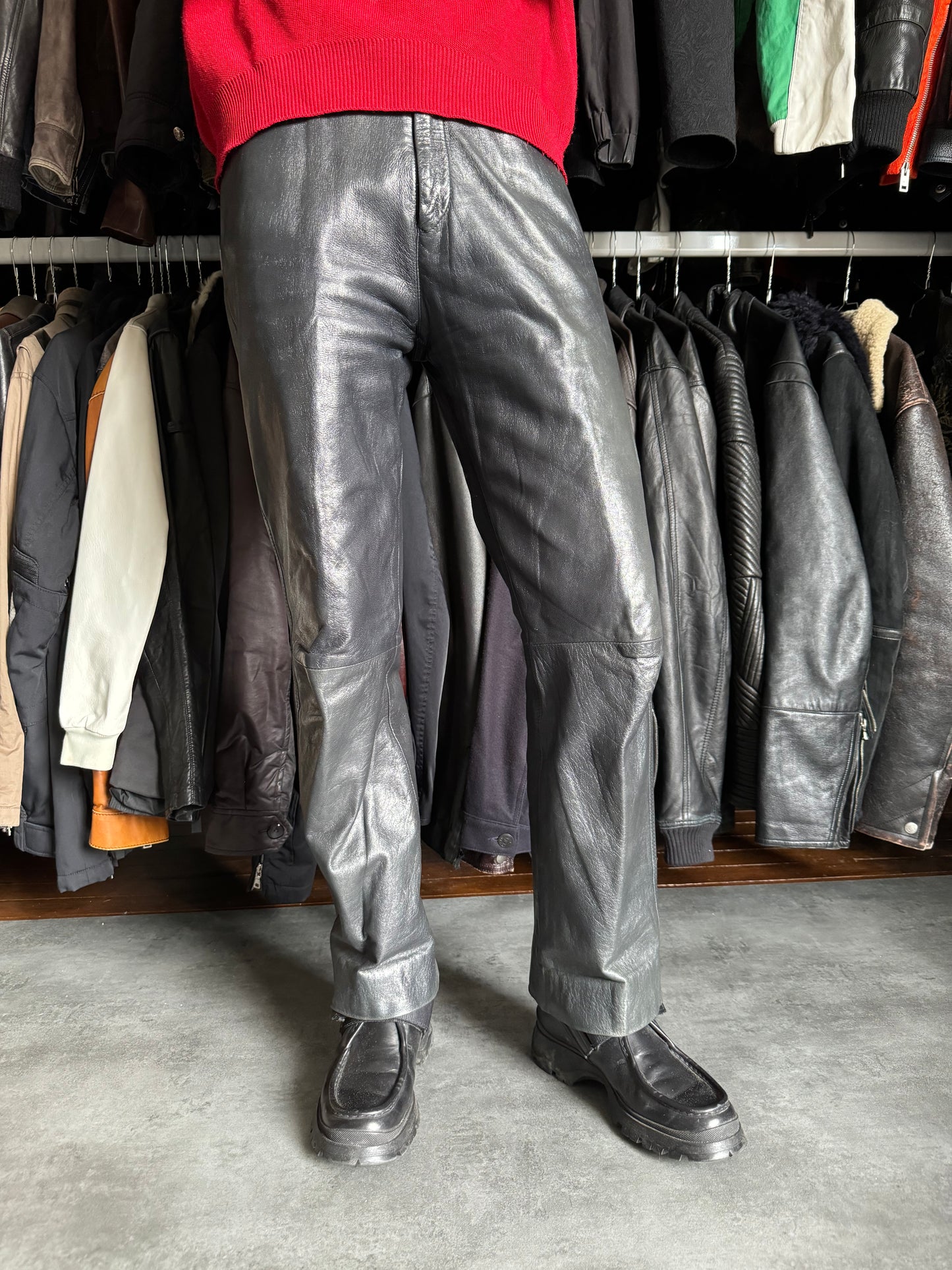 1980s Giorgio Armani Black Leather Robust Pants (S) - 2